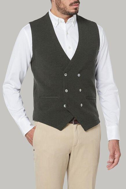Military Green Double-Breasted Merino Wool Knitted Waistcoat For Men - Regular, 3901_MILI, large image number 2