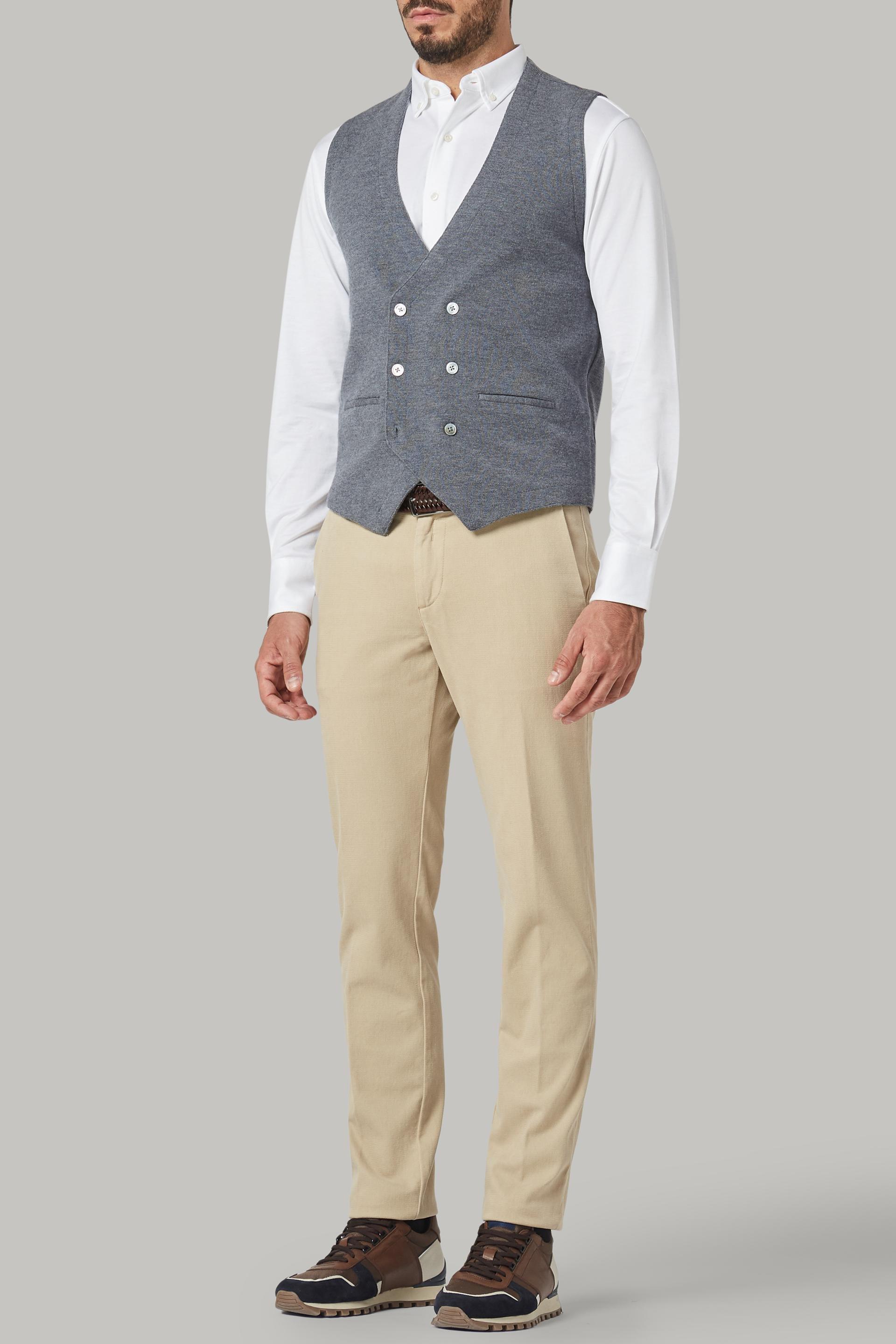 Grey Double-Breasted Merino Wool Knitted Waistcoat For Men - Regular, 3901_GRSC, large image number 0