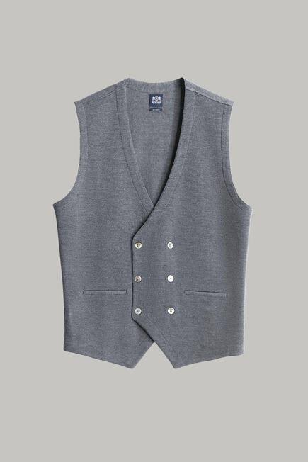 Grey Double-Breasted Merino Wool Knitted Waistcoat For Men - Regular, 3901_GRSC, large image number 9
