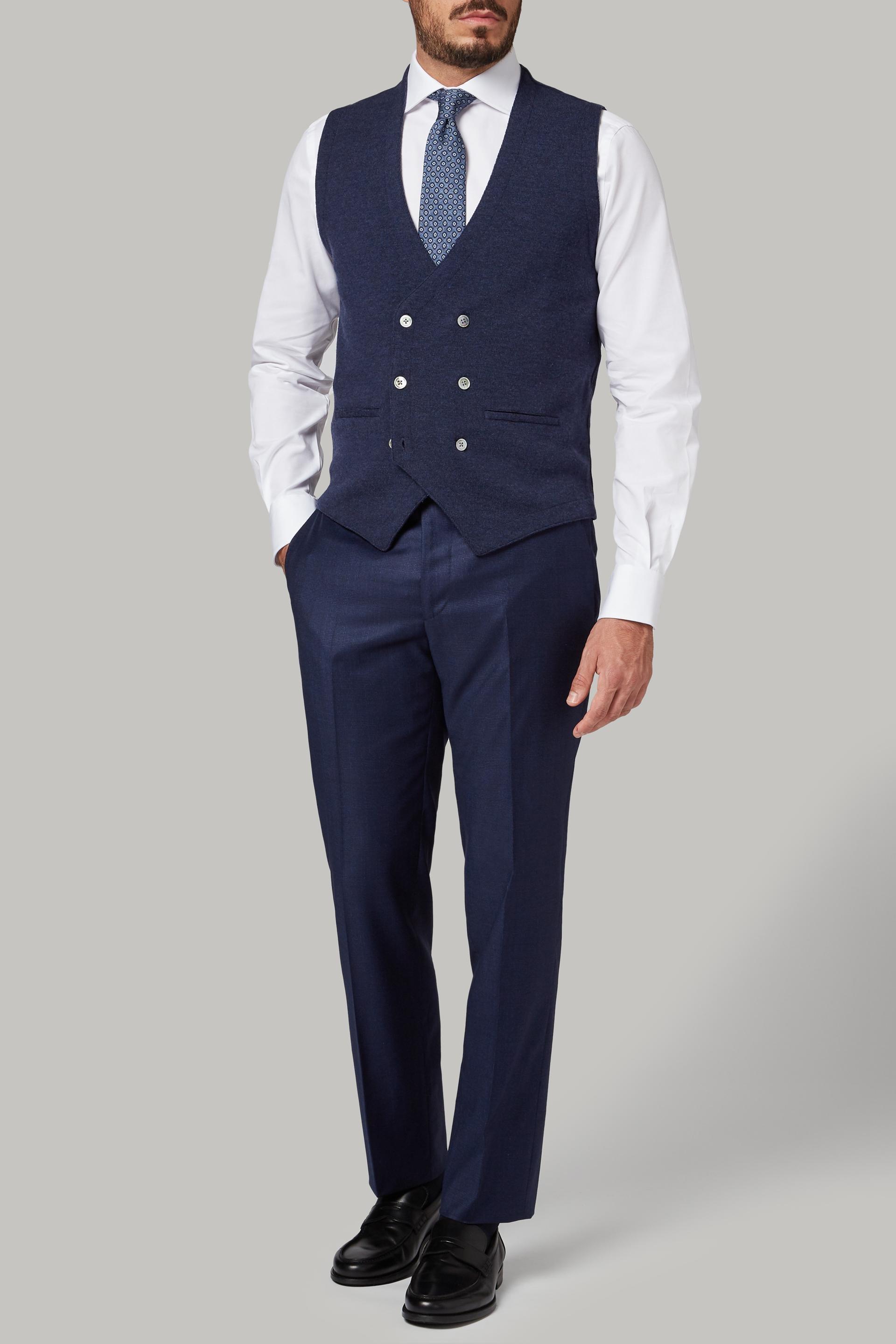 Blue Double-Breasted Merino Wool Knitted Waistcoat, , large image number 1