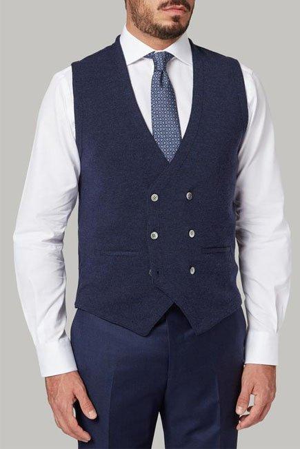 Blue Double-Breasted Merino Wool Knitted Waistcoat, , large image number 2