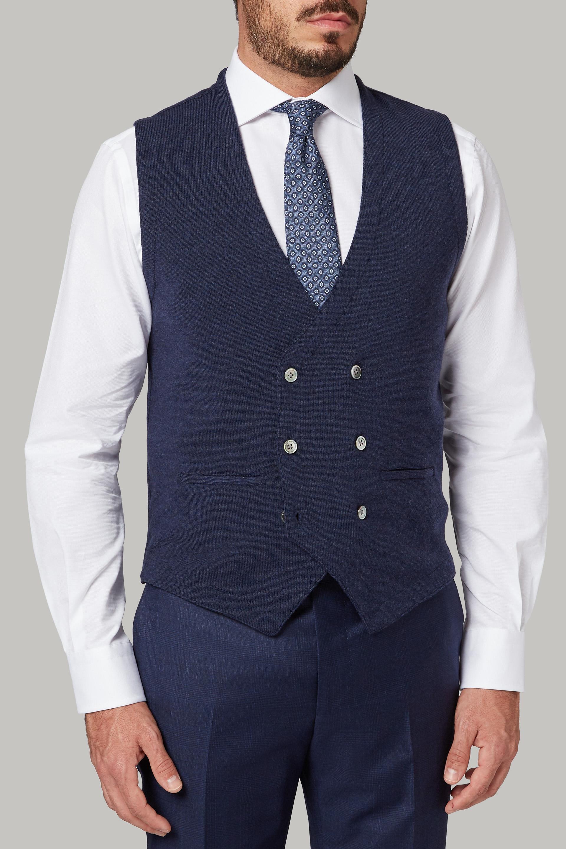 Blue Double-Breasted Merino Wool Knitted Waistcoat, , large image number 3