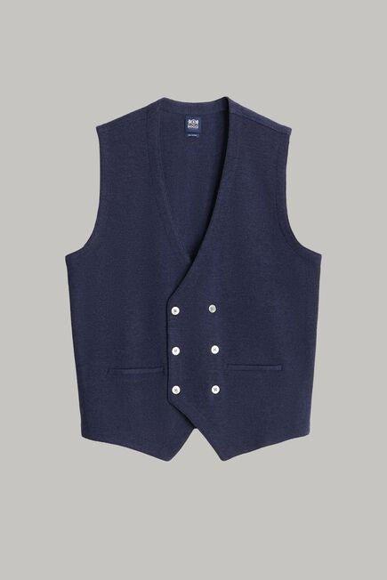 Blue Double-Breasted Merino Wool Knitted Waistcoat, , large image number 4