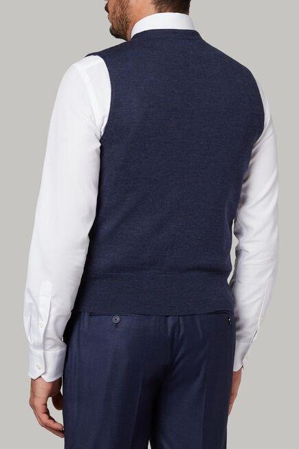 Blue Double-Breasted Merino Wool Knitted Waistcoat, , large image number 6