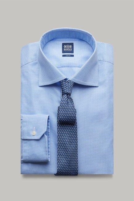 Light Blue Micro-Patttern Twill Shirt For Men - Slim, 3901_AZZ, large image number 1