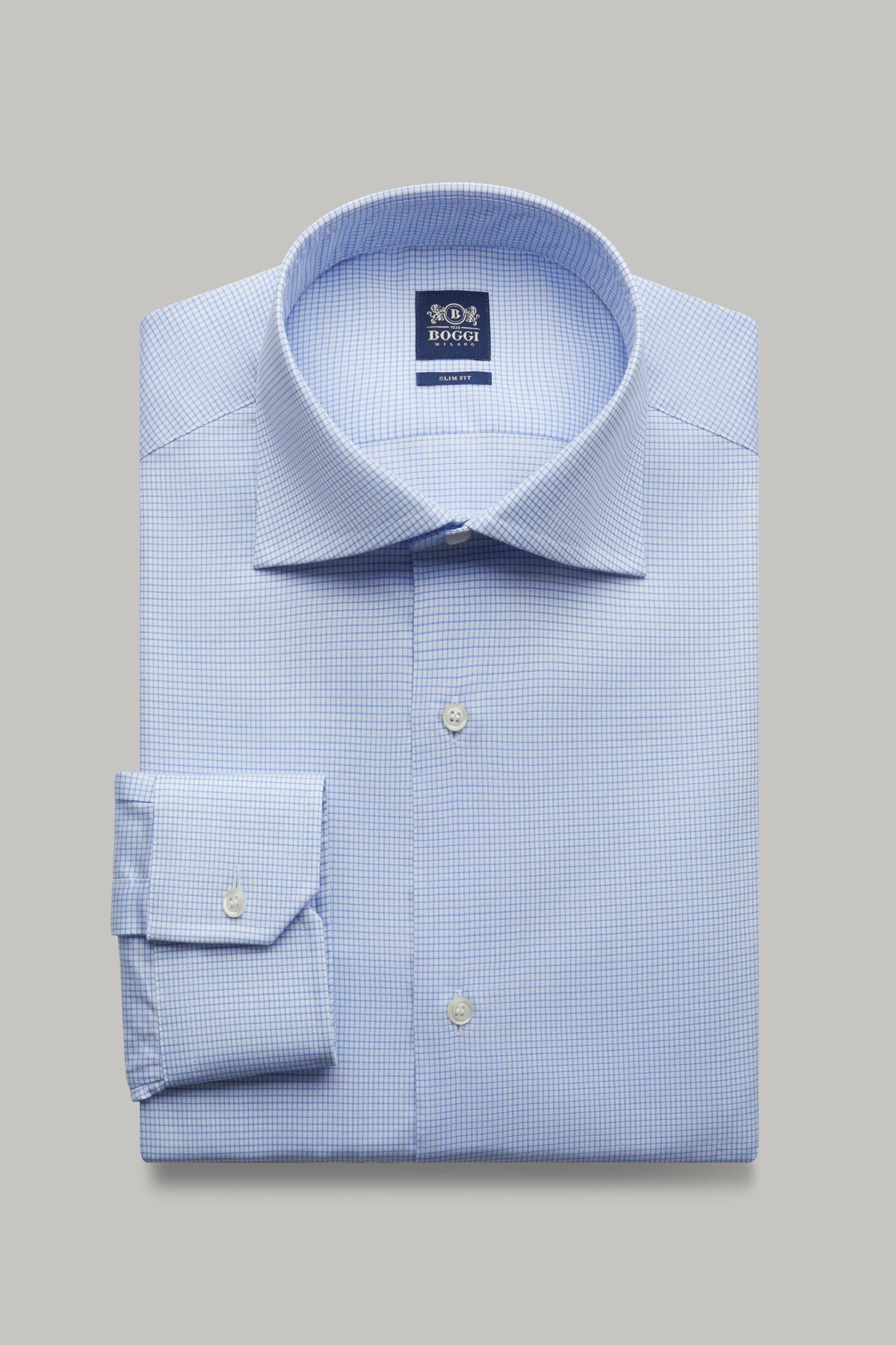 Light Blue Checked Twill Shirt For Men - Slim, 3901_AZZ, large image number 0