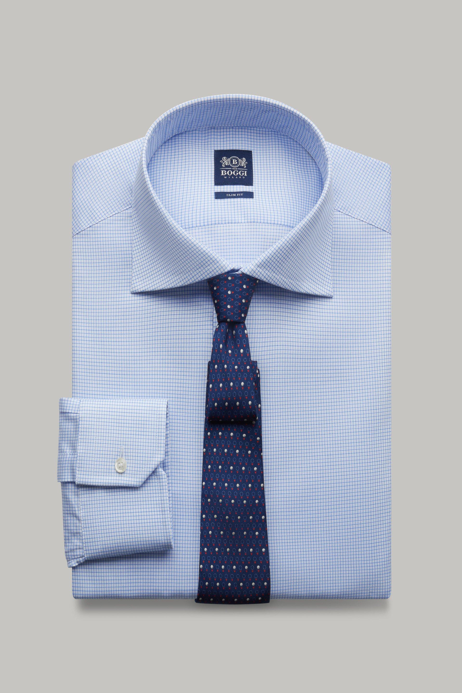 Light Blue Checked Twill Shirt For Men - Slim, 3901_AZZ, large image number 1