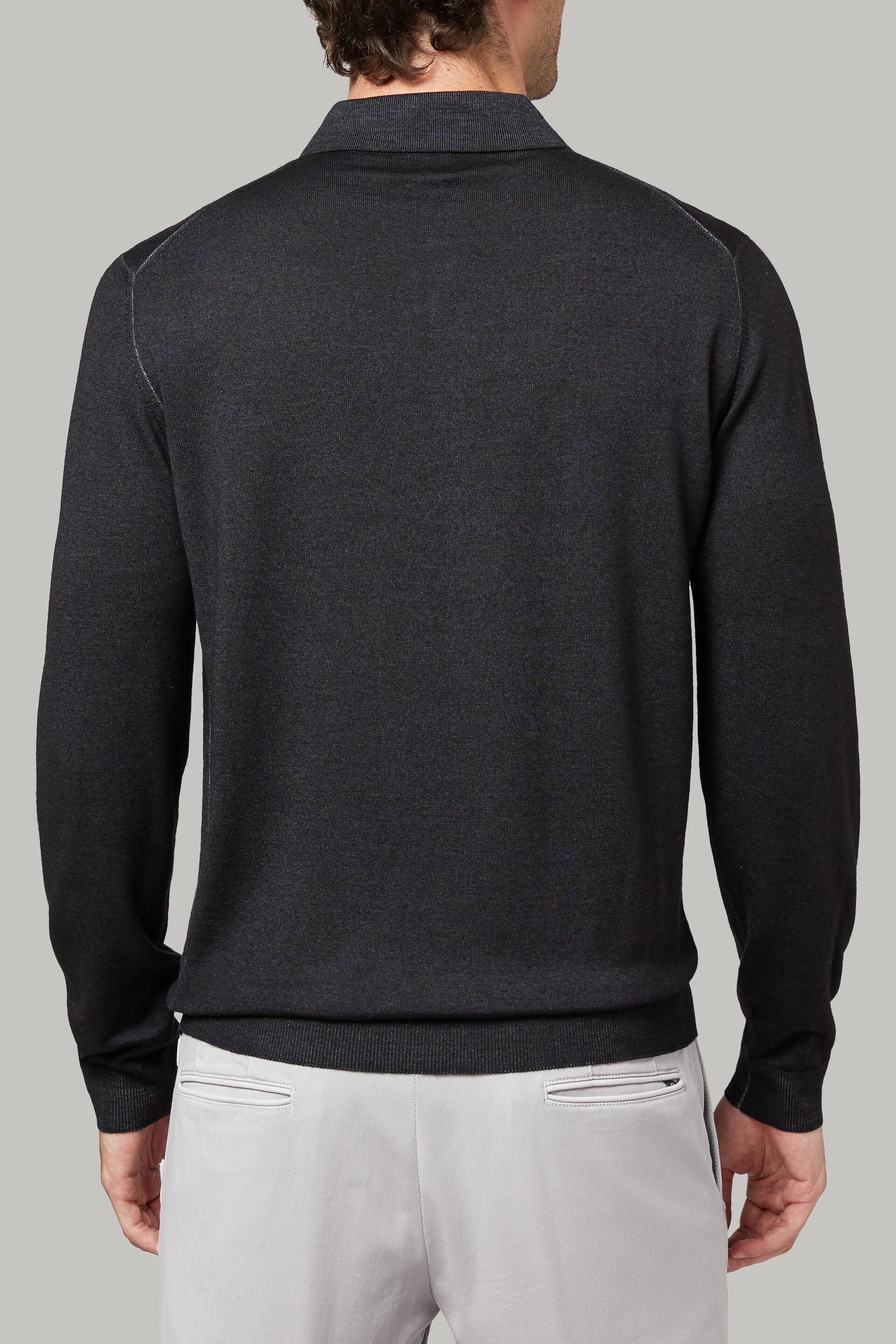 Grey Merino Wool Knitted Polo Shirt, Charcoal, large image number 3