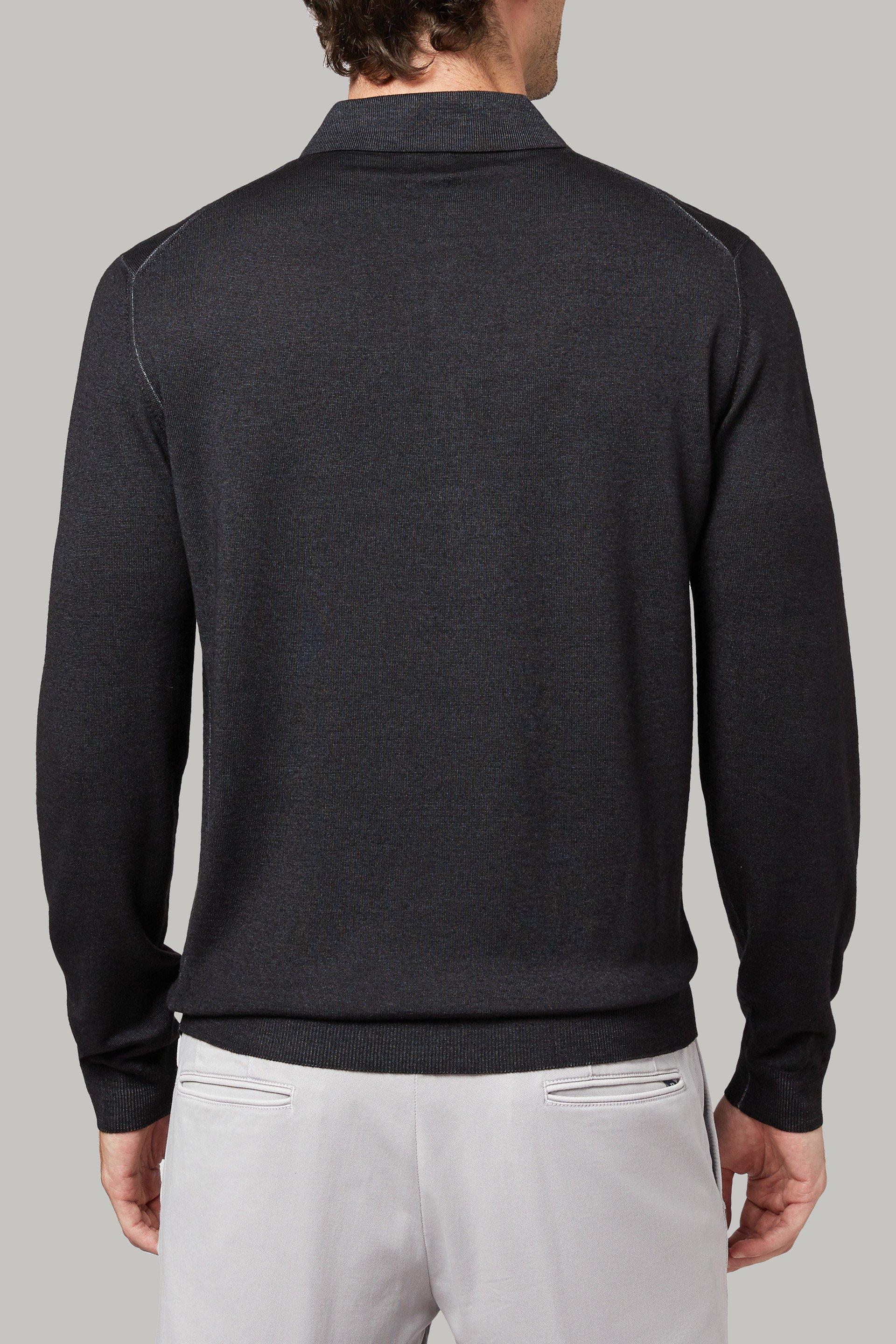 Grey Merino Wool Knitted Polo Shirt, Charcoal, large image number 4