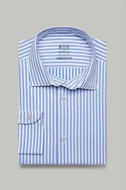 Light Blue Striped Stretch Nylon Shirt For Men - Regular, 3901_AZZ, large image number 0