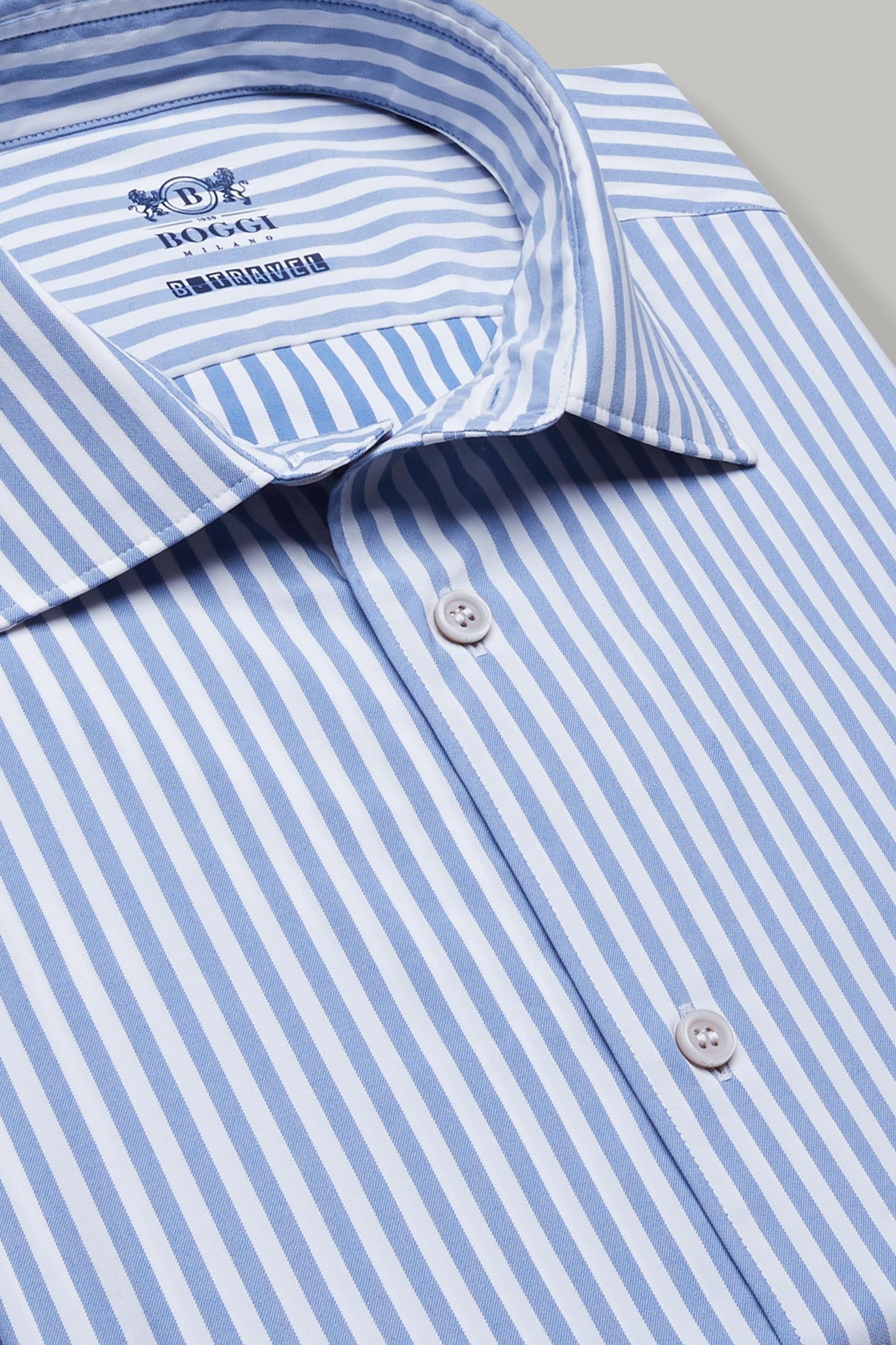 Light Blue Striped Stretch Nylon Shirt For Men - Regular, 3901_AZZ, large image number 1
