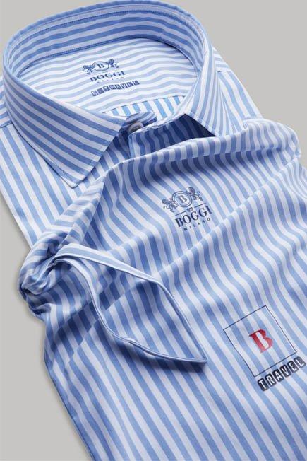 Light Blue Striped Stretch Nylon Shirt For Men - Regular, 3901_AZZ, large image number 2