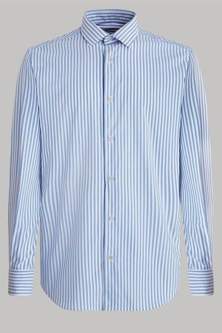 Light Blue Striped Stretch Nylon Shirt For Men - Regular, 3901_AZZ, large image number 4