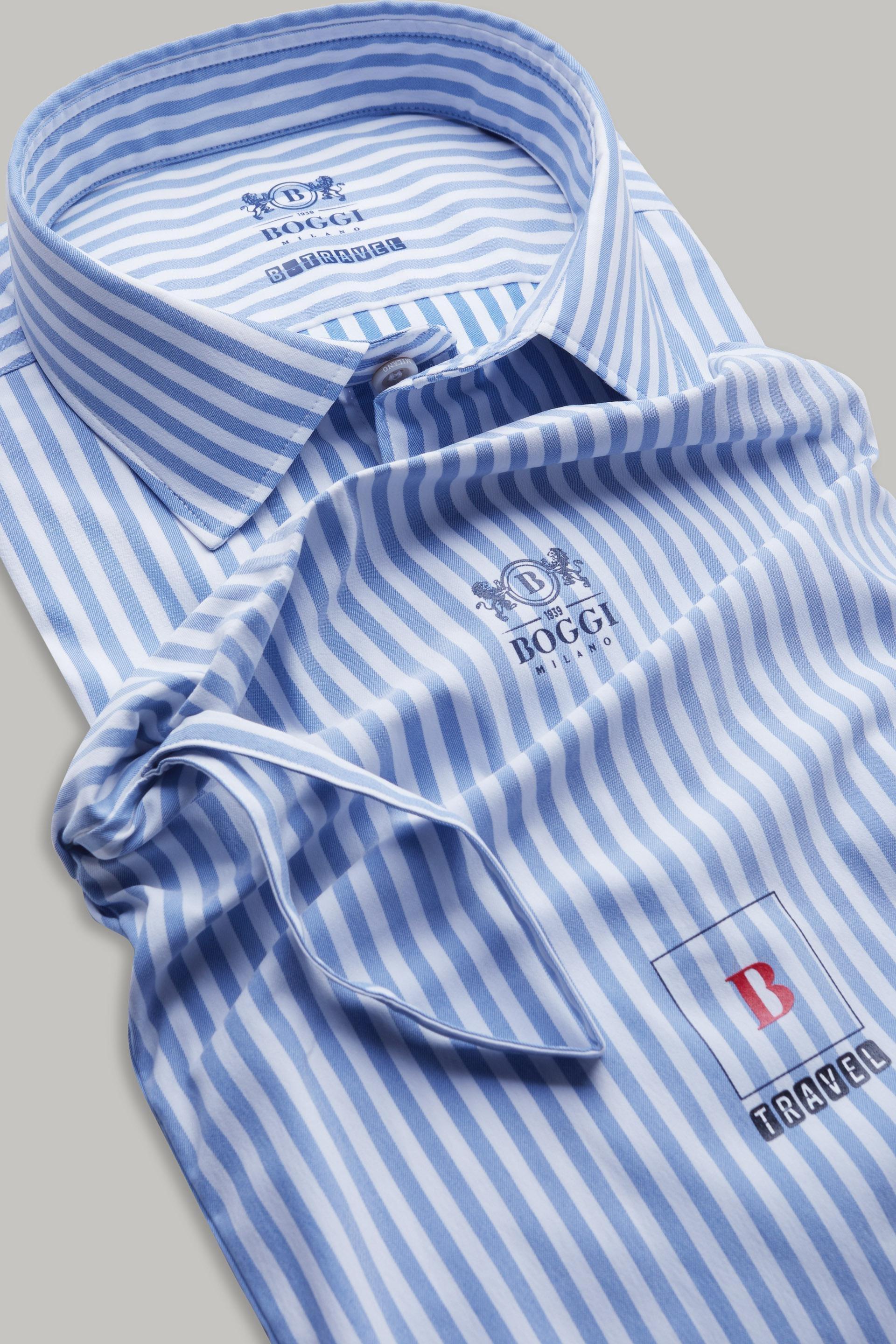 Light Blue Striped Stretch Nylon Shirt For Men - Regular, 3901_AZZ, large image number 7