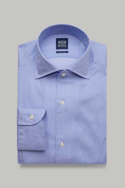 Blue REGULAR FIT CORNFLOWER BLUE STRIPED COTTON SHIRT, Bluette, medium