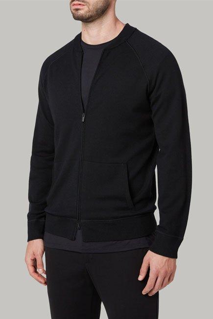 جاكيت بومبر محبوك من صو" ميرينو أسود للرجال - مريح, Black, large image number 0