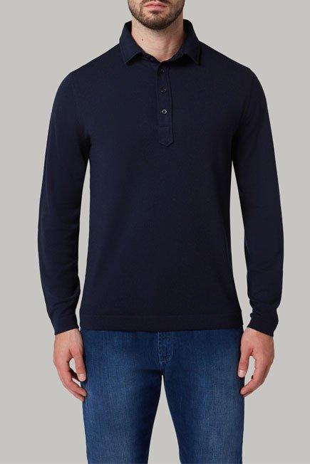 Navy Merino Wool Knitted Polo Shirt, Navy blue, large image number 0