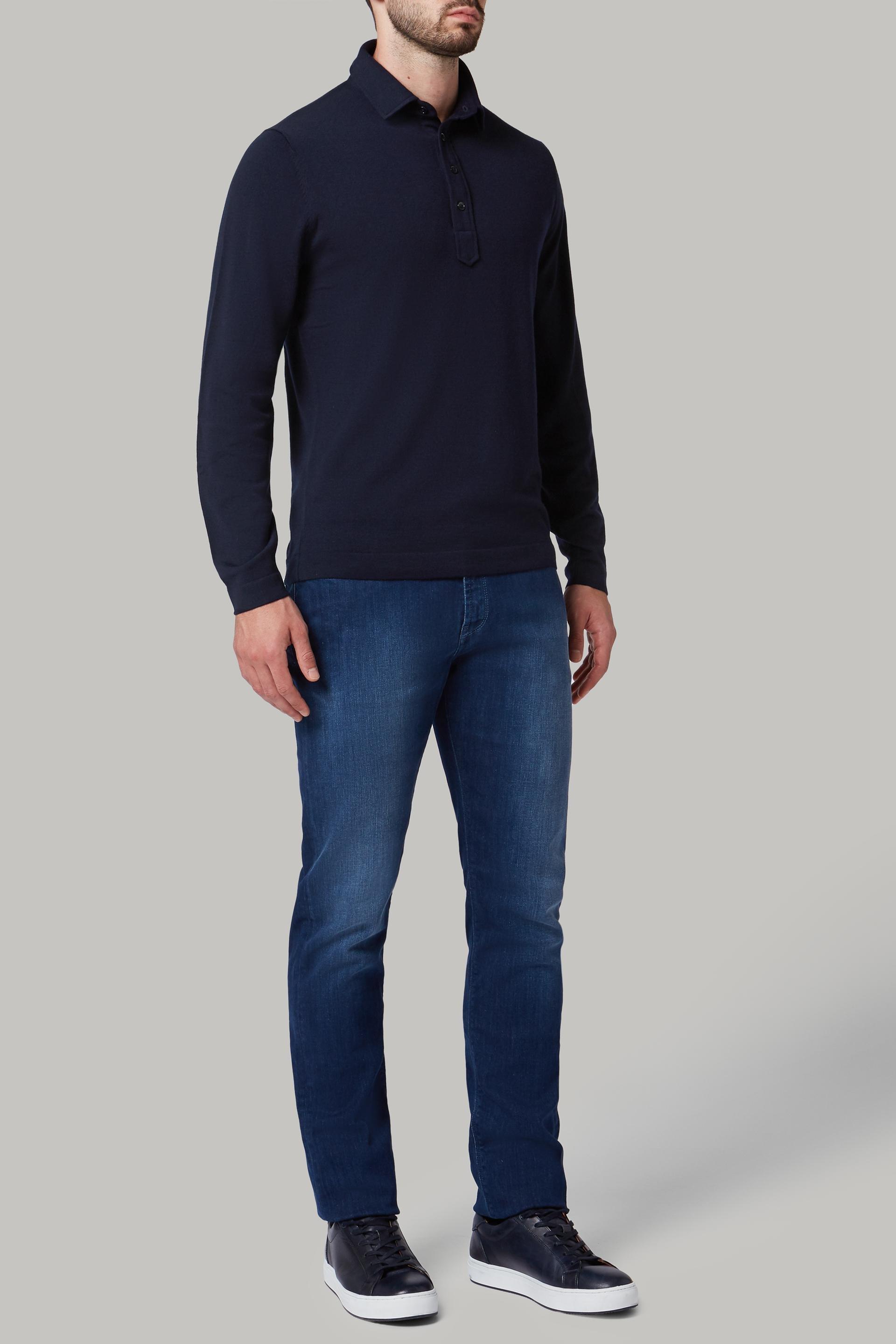 Navy Merino Wool Knitted Polo Shirt, Navy blue, large image number 1