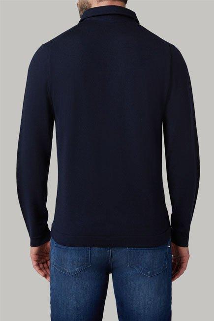 Navy Merino Wool Knitted Polo Shirt, Navy blue, large image number 2