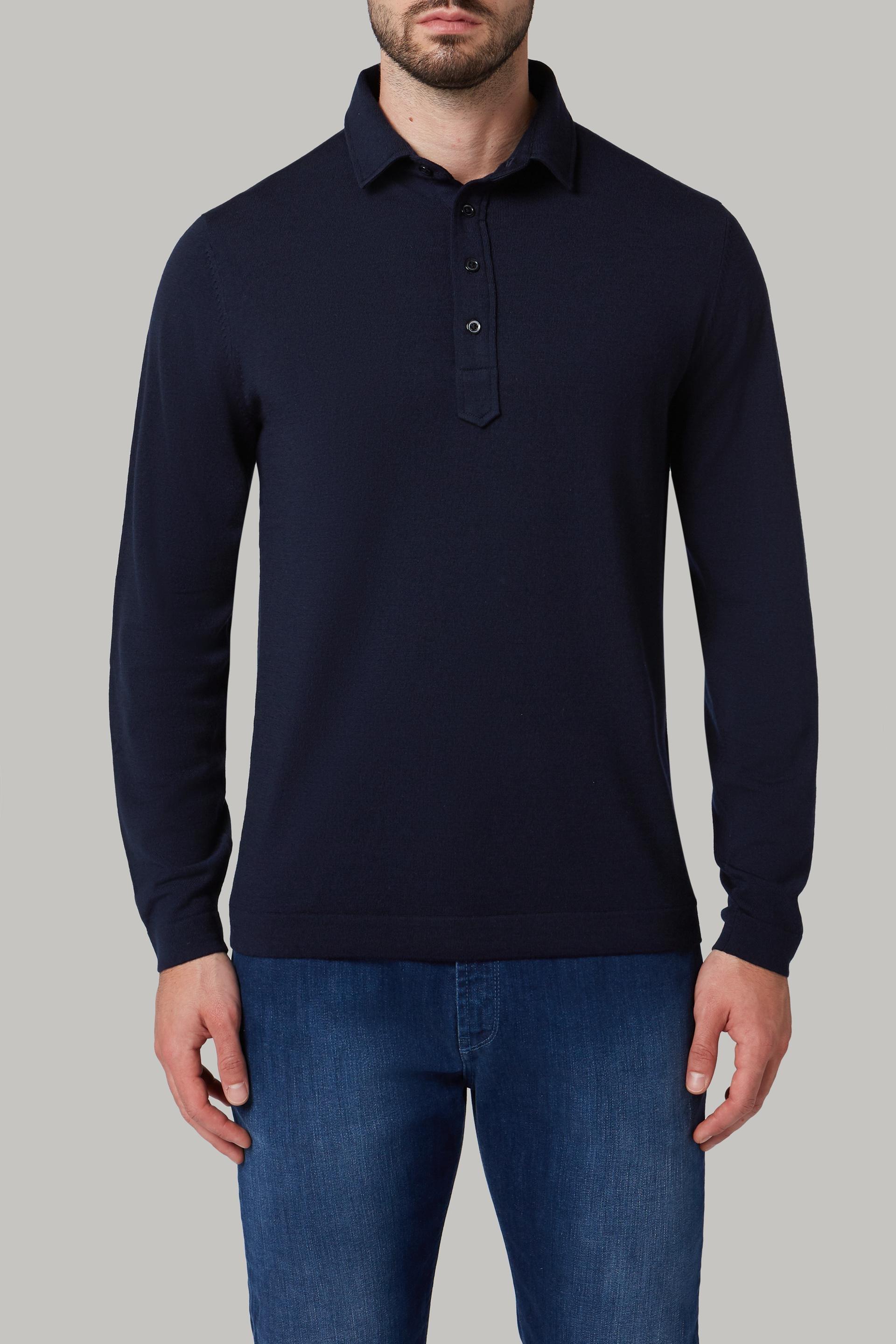 Navy Merino Wool Knitted Polo Shirt, Navy blue, large image number 3