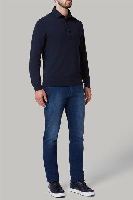 Navy Merino Wool Knitted Polo Shirt, Navy blue, large image number 4