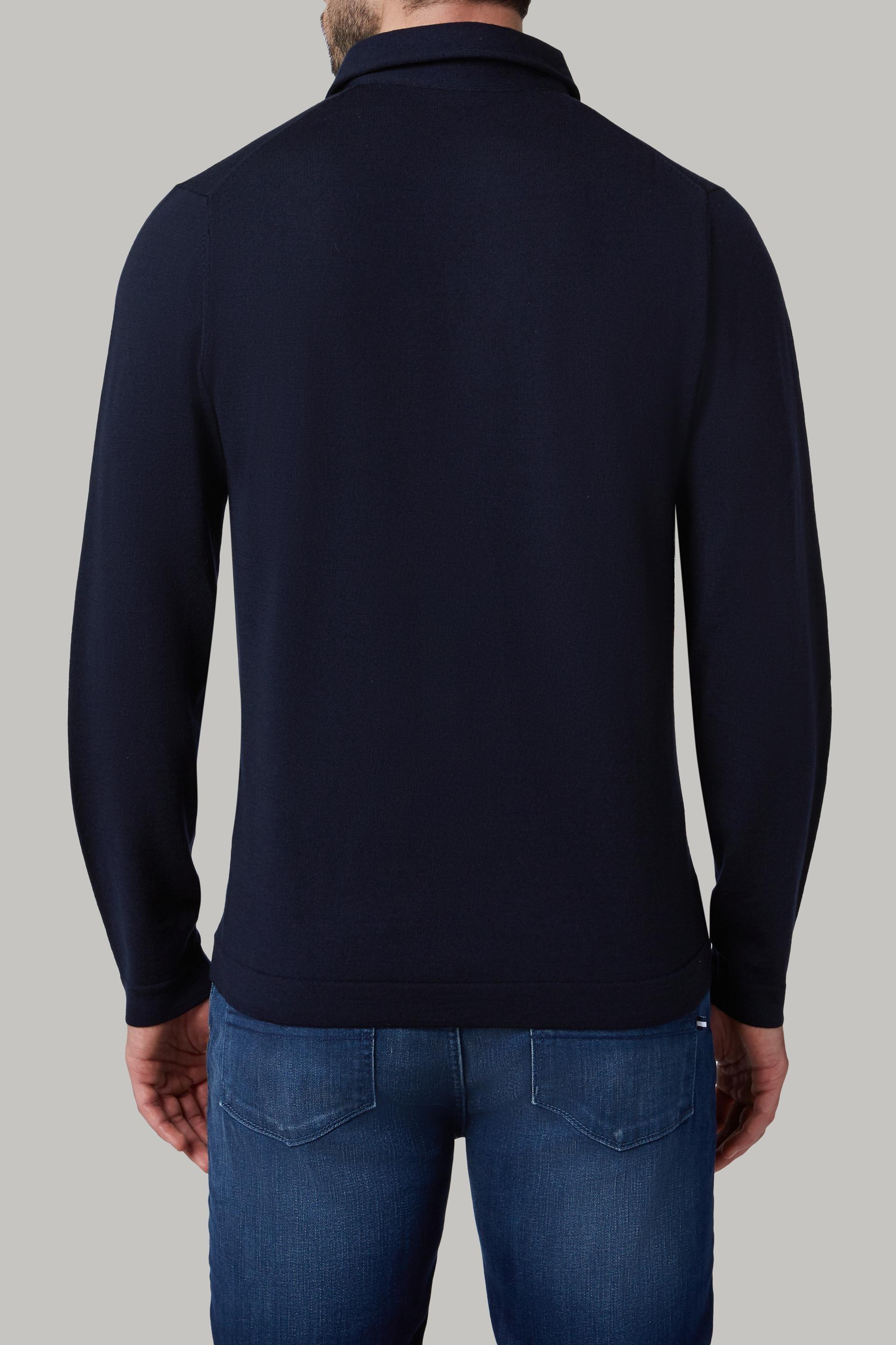 Navy Merino Wool Knitted Polo Shirt, Navy blue, large image number 5
