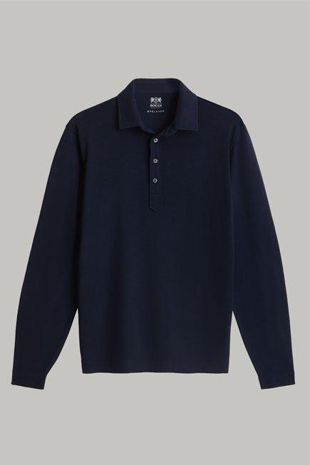 Navy Merino Wool Knitted Polo Shirt, Navy blue, large image number 6
