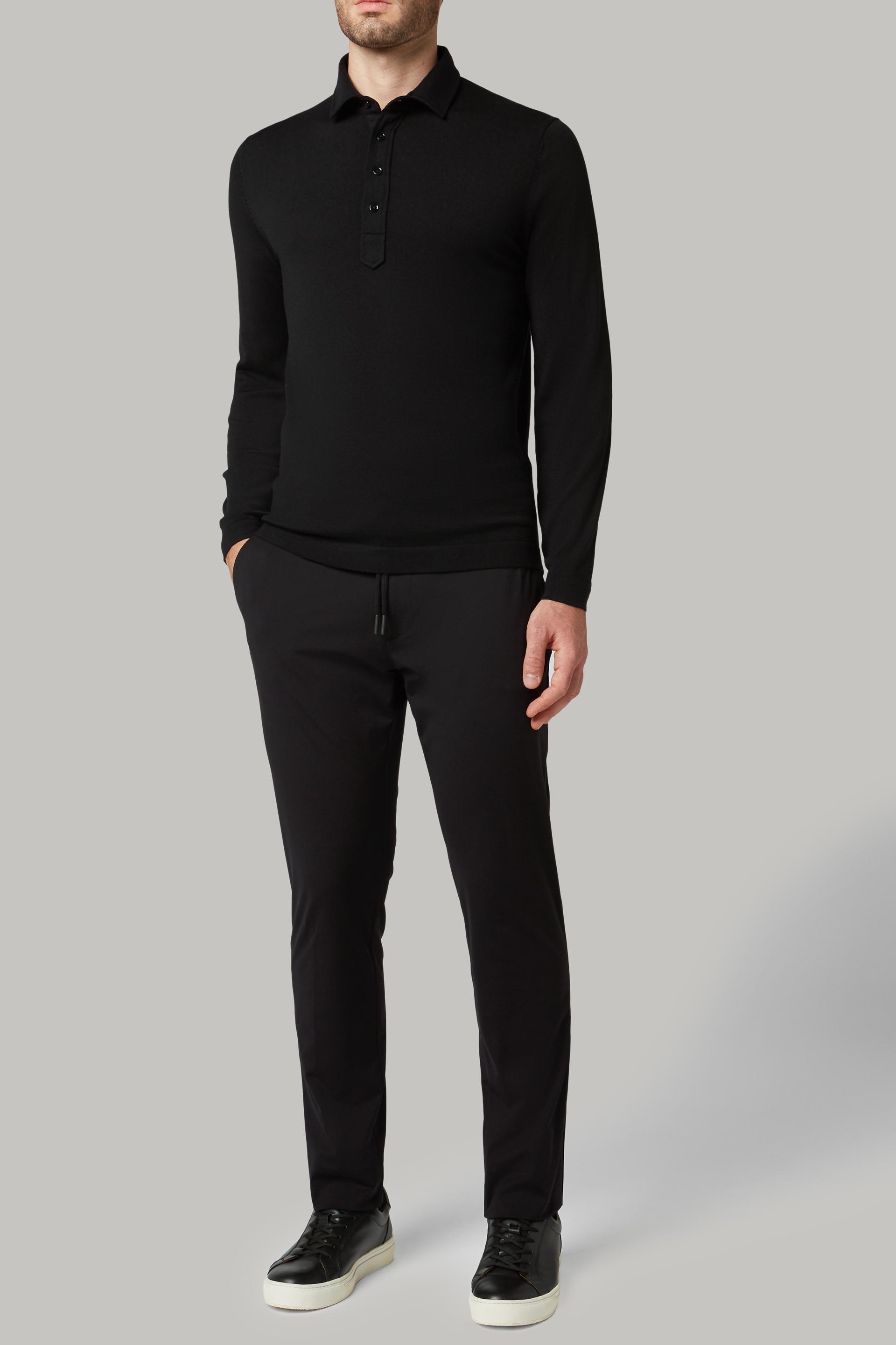 قميص بولو محبوك من صو" ميرينو أسود للرجال - مريح, 3901_NERO, medium