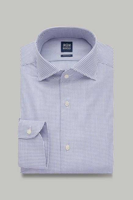 Blue REGULAR FIT BLUE MICROPATTERNED COTTON SHIRT, Blue, medium