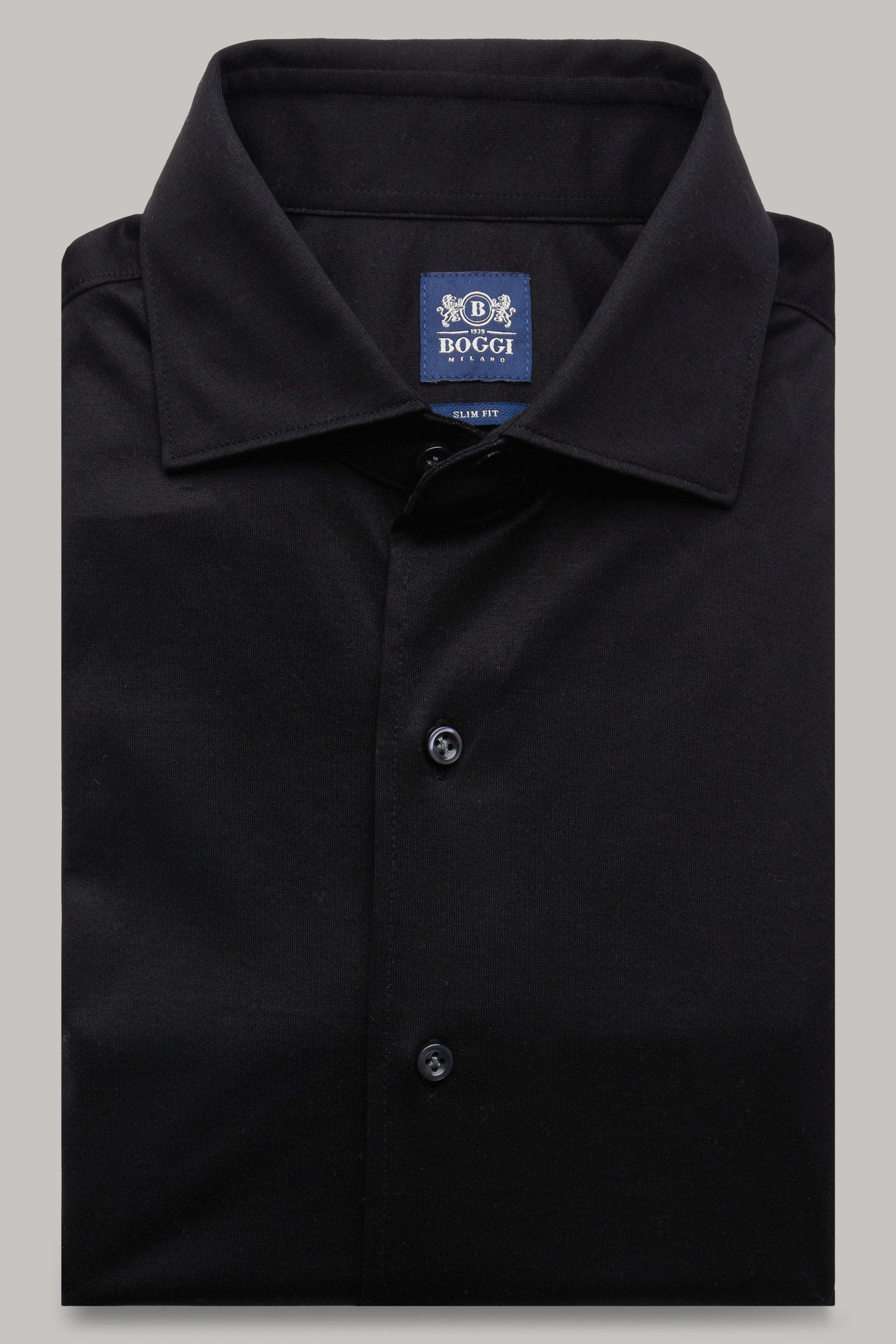 Black Cotton Jersey Slim Polo Shirt, 3901_NERO, medium