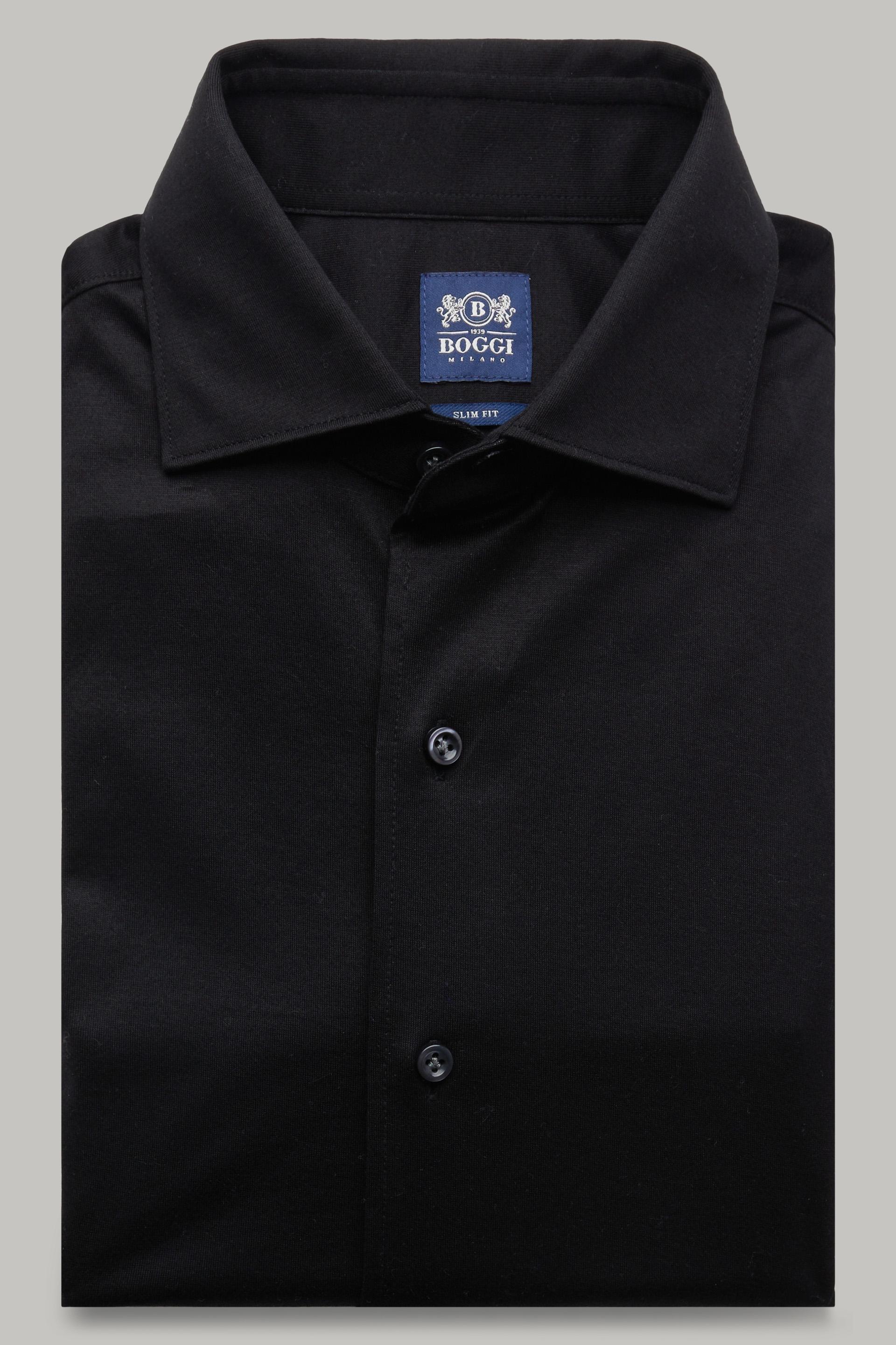 Black Cotton Jersey Slim Polo Shirt, 3901_NERO, large image number 4