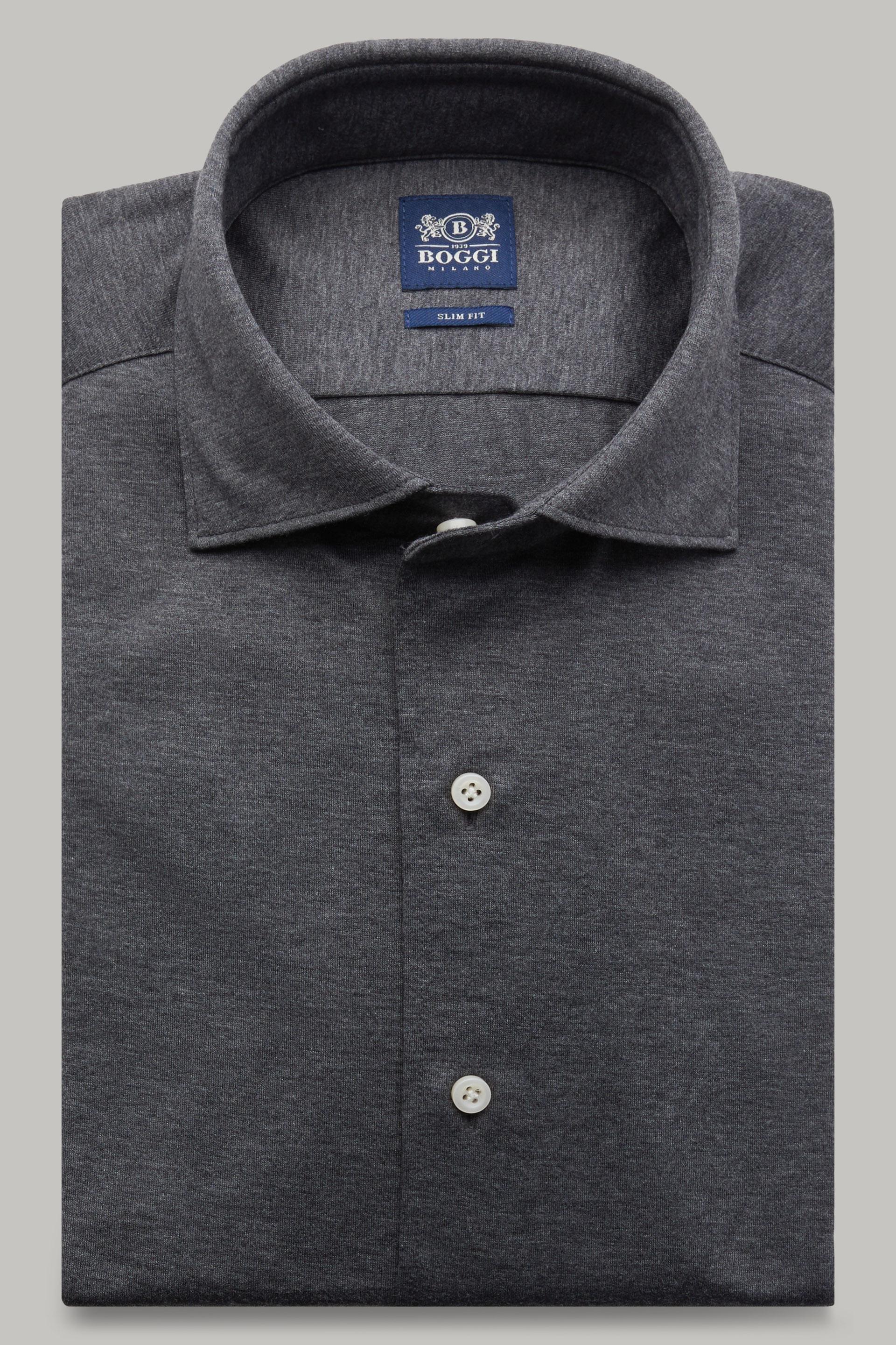 Grey Cotton Jersey Slim Polo Shirt, 3901_GRIG, medium