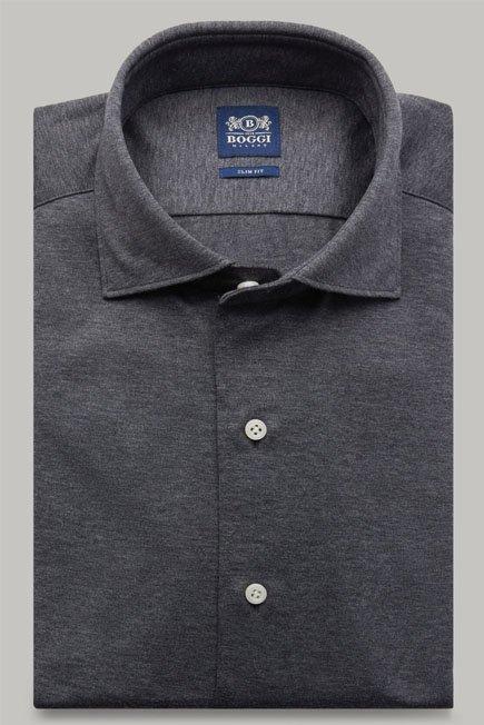 Grey Cotton Jersey Slim Polo Shirt, 3901_GRIG, large image number 2