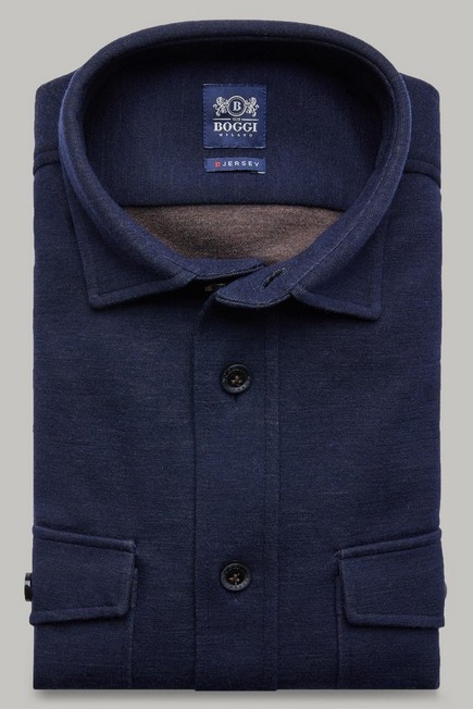 Boggi Milano - Navy Cotton Jersey And Wool Overshirt Navey For Men