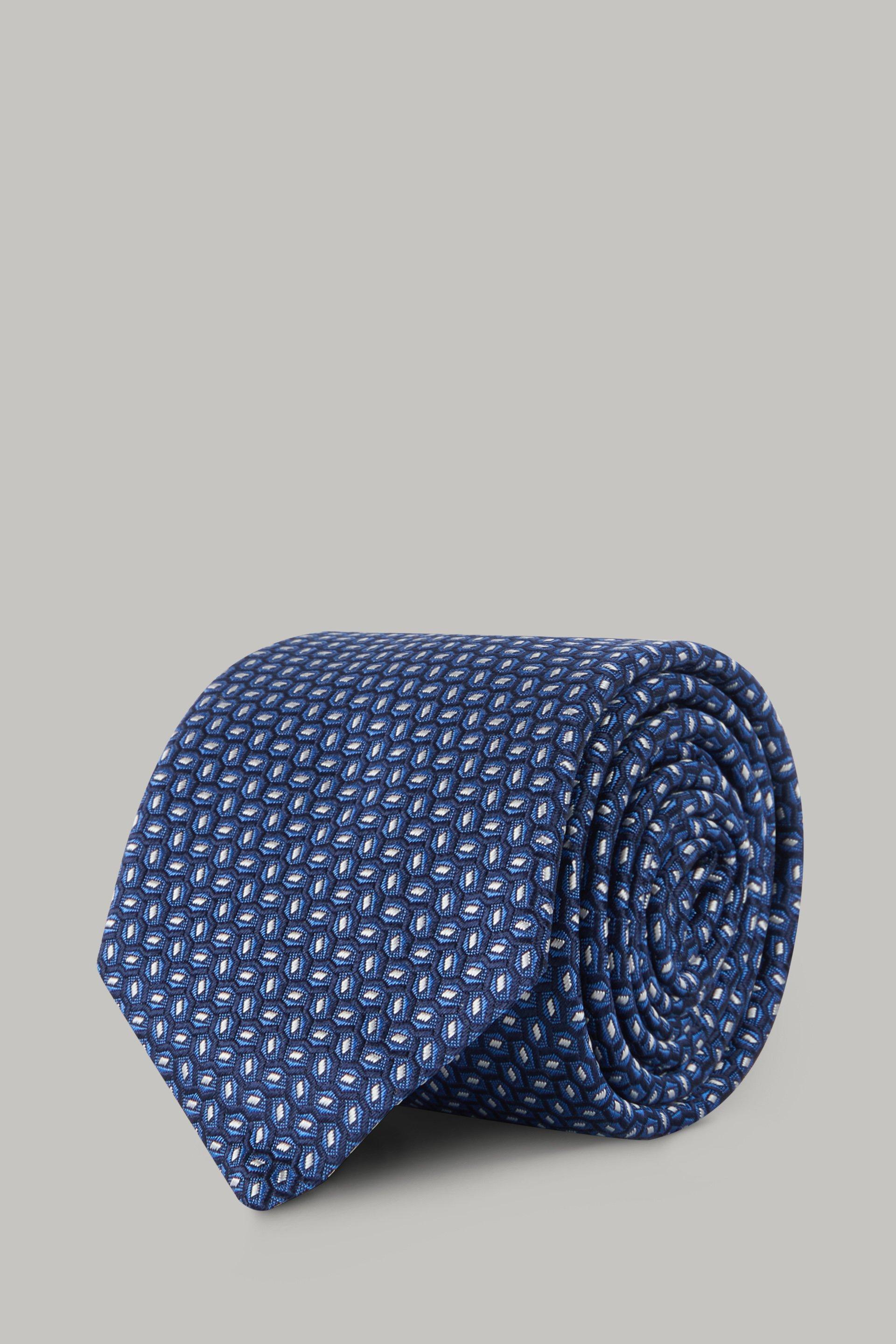Blue Geometric Motif Silk Tie For Men, , large image number 0