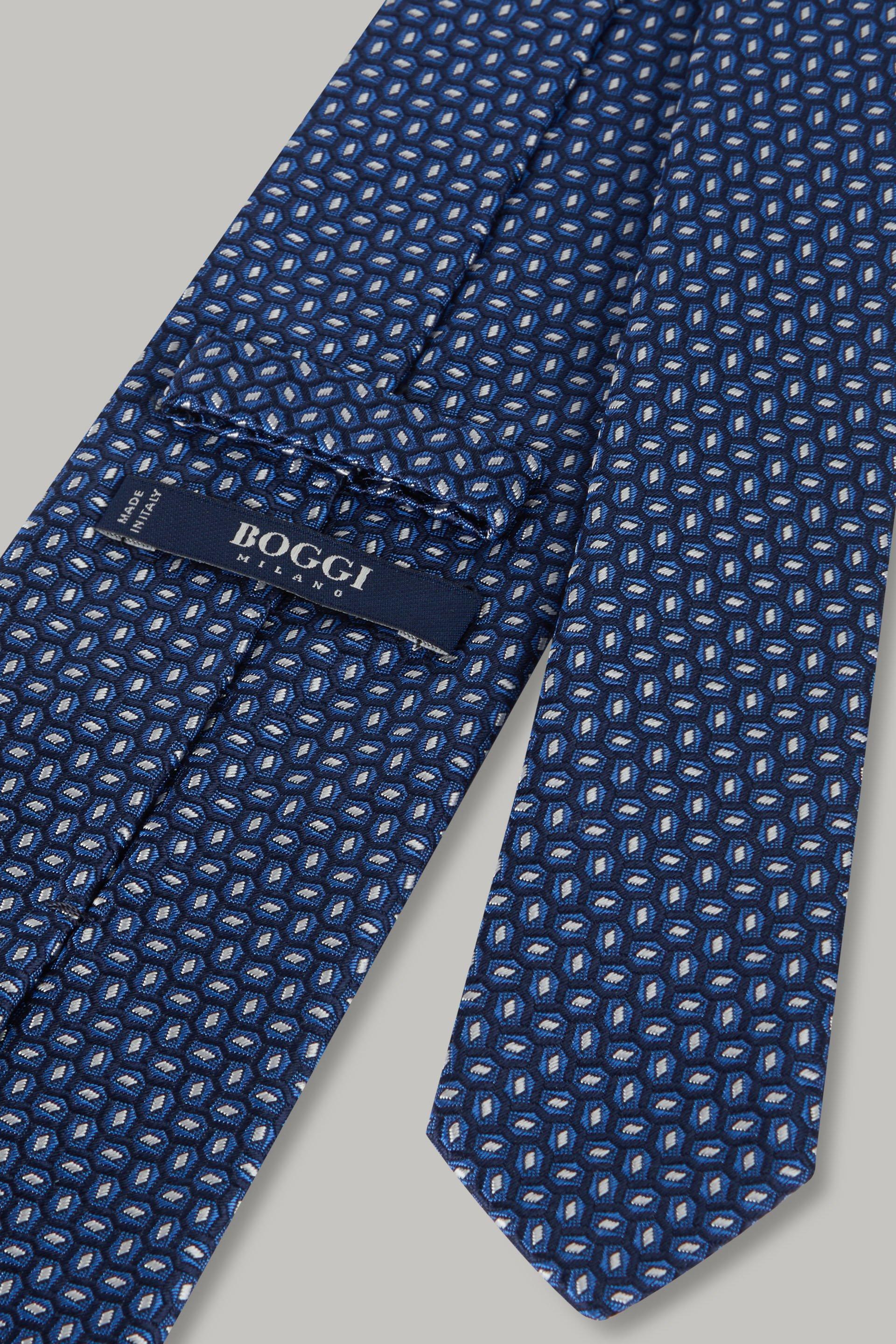 Blue Geometric Motif Silk Tie For Men, , large image number 1