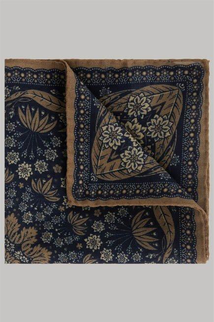 Navy Floral Wool Pocket Square, , large image number 0