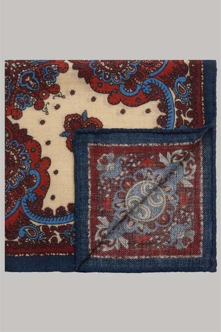 Orange Paisley Print Wool Pocket Square, , large image number 0