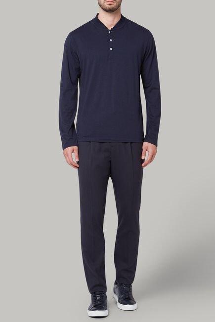 تي شيرت قطن كحلي بأكمام طويلة للرجال - عادي, 3901_NAVY, large image number 1