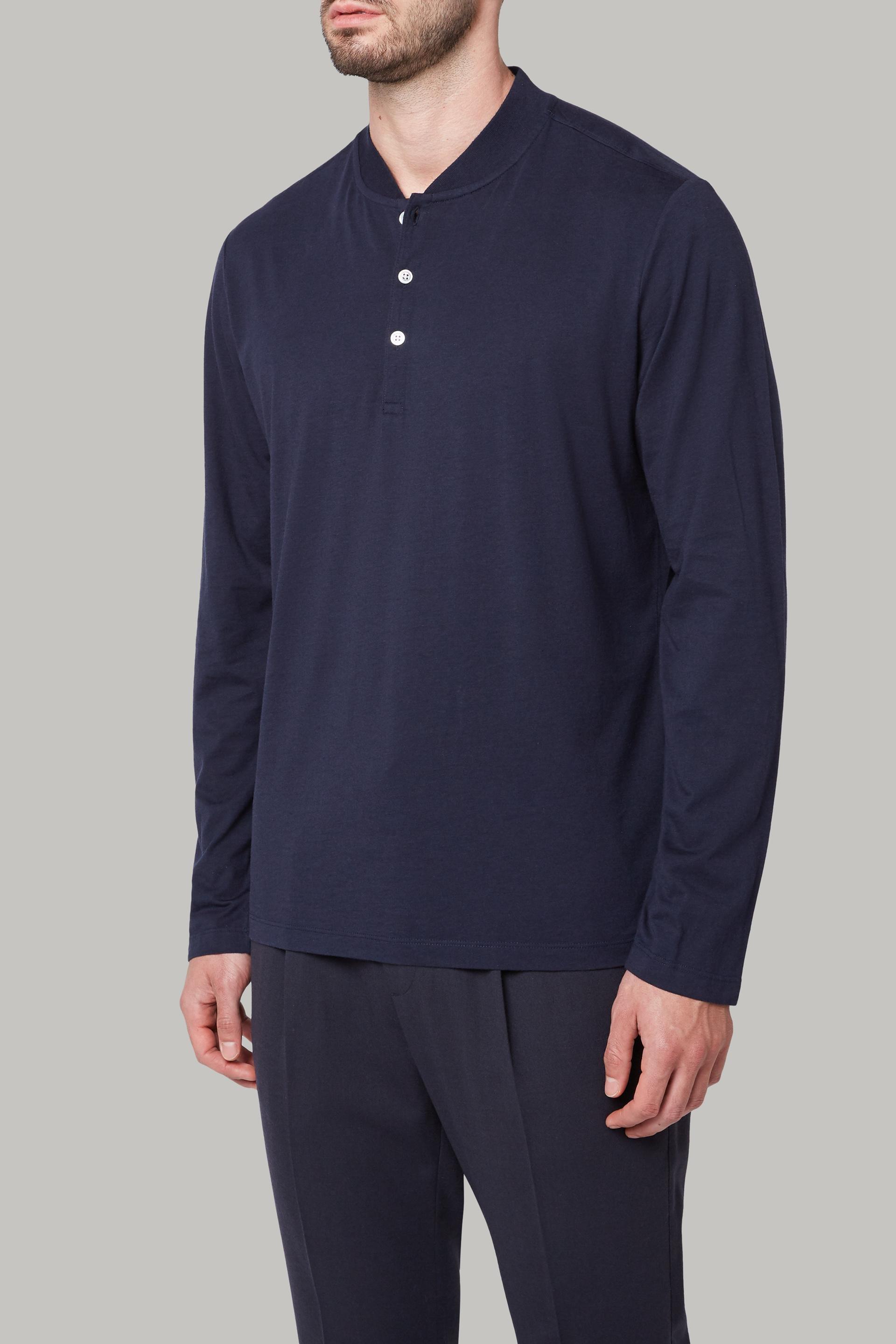 تي شيرت قطن كحلي بأكمام طويلة للرجال - عادي, 3901_NAVY, large image number 3