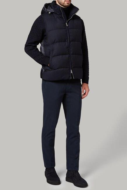 Navy Down-Filled Wool Gilet With Hood For Men, , large image number 0