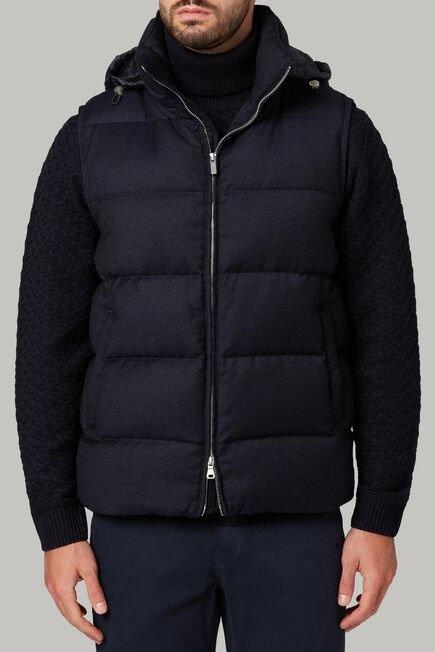 Navy Down-Filled Wool Gilet With Hood For Men, , large image number 4