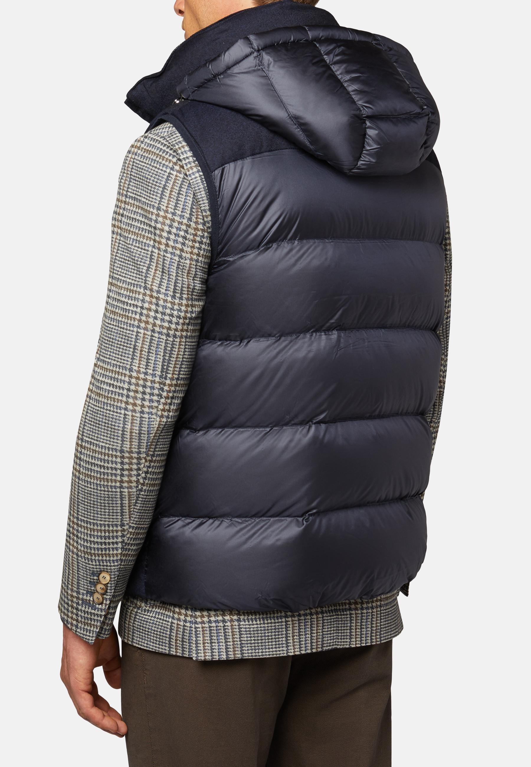 Navy Down-Filled Wool Gilet With Hood For Men, , large image number 5