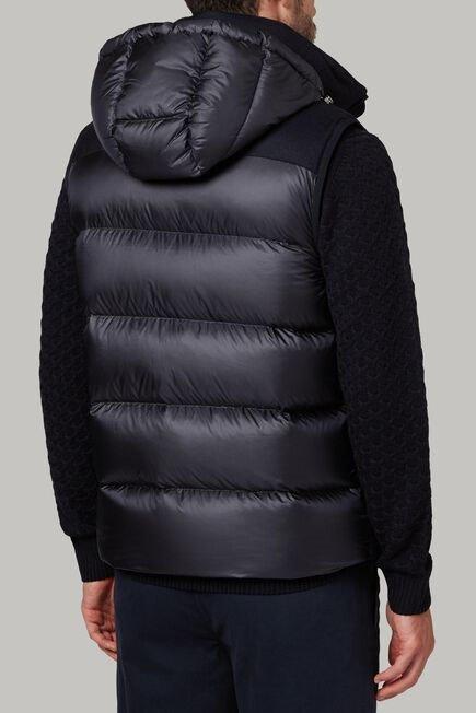 Navy Down-Filled Wool Gilet With Hood For Men, , large image number 6