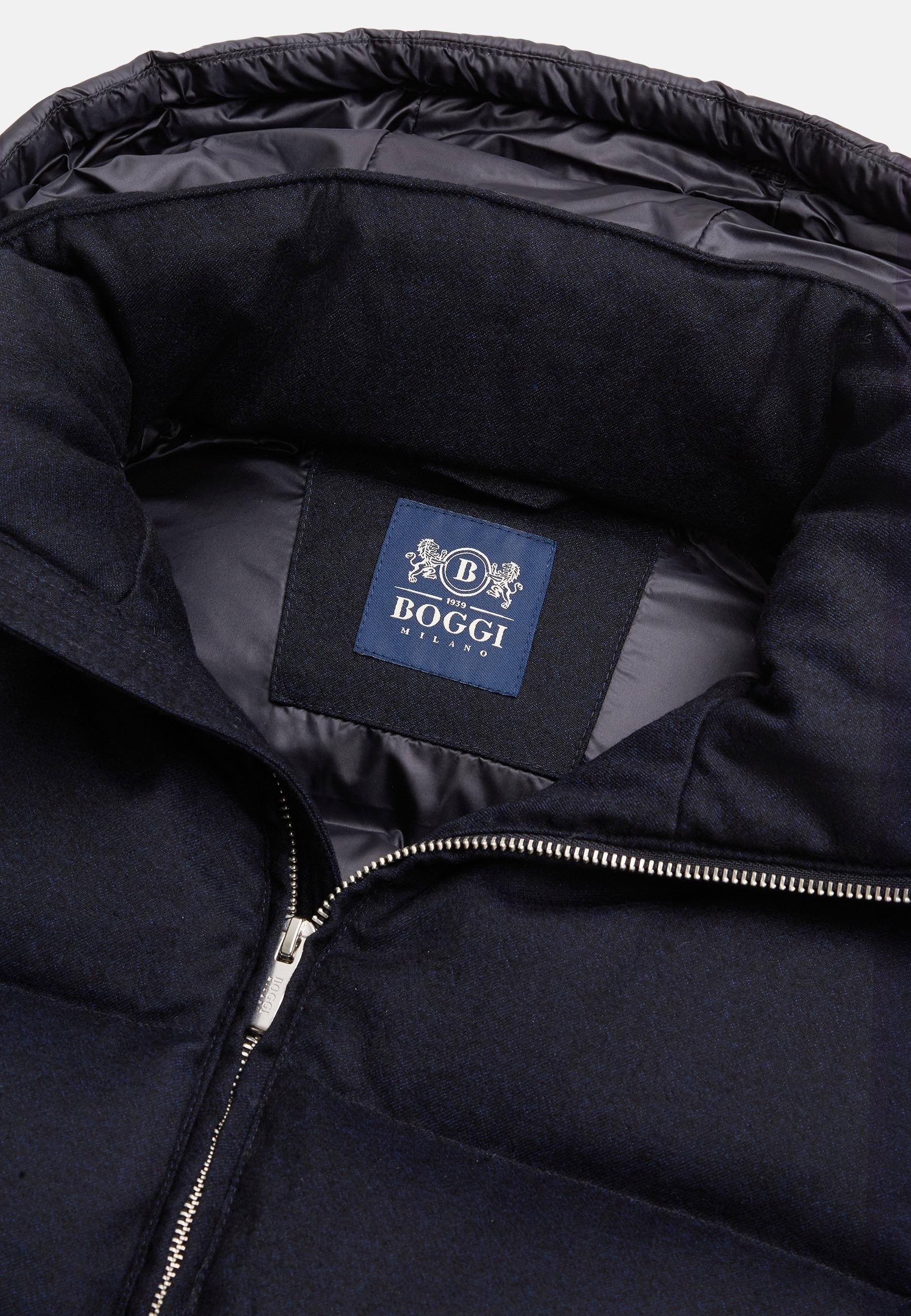 Navy Down-Filled Wool Gilet With Hood For Men, , large image number 7