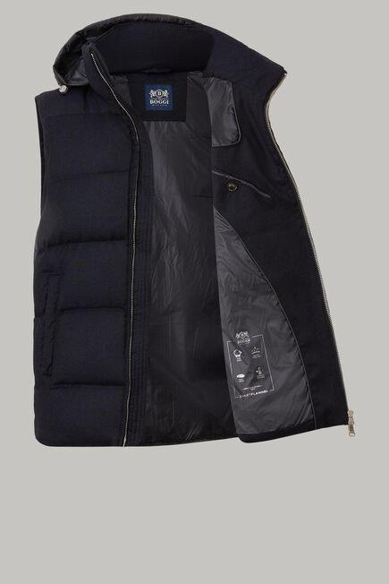 Navy Down-Filled Wool Gilet With Hood For Men, , large image number 8