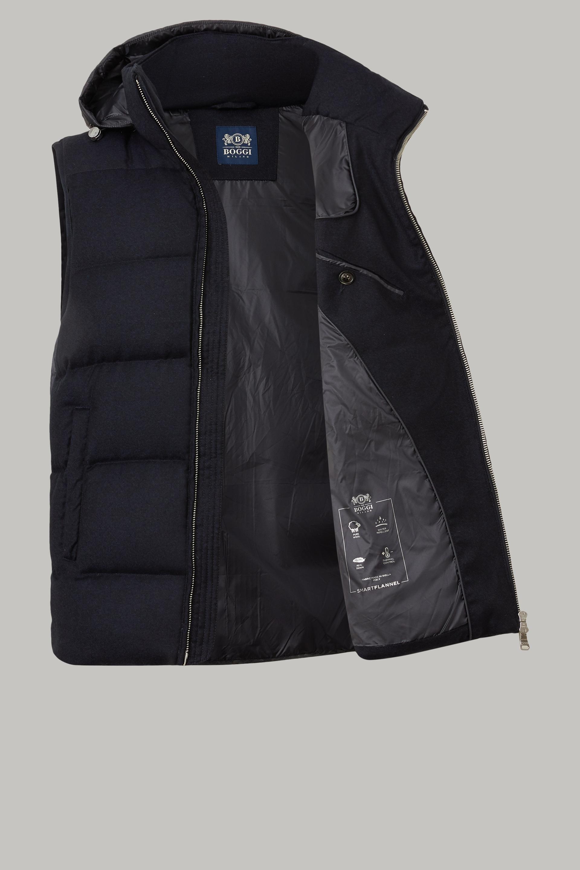 Navy Down-Filled Wool Gilet With Hood For Men, , large image number 9