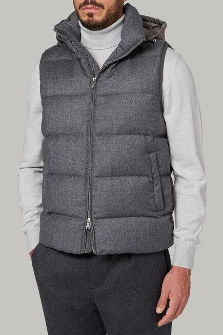 Grey Down-Filled Wool Gilet With Hood For Men, , large image number 0