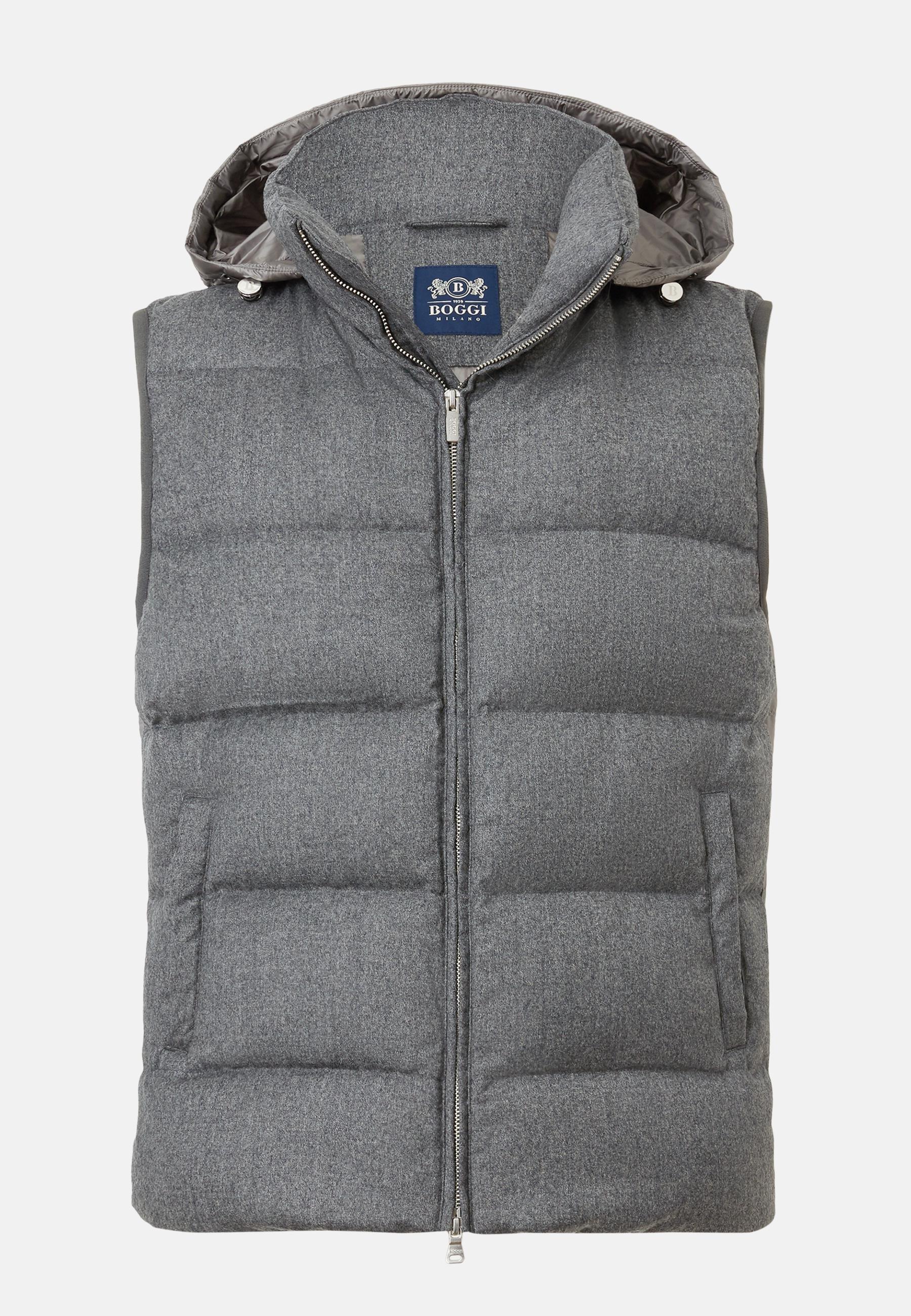 Grey Down-Filled Wool Gilet With Hood For Men, , large image number 1
