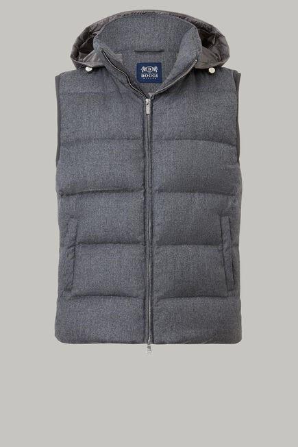 Grey Down-Filled Wool Gilet With Hood For Men, , large image number 4
